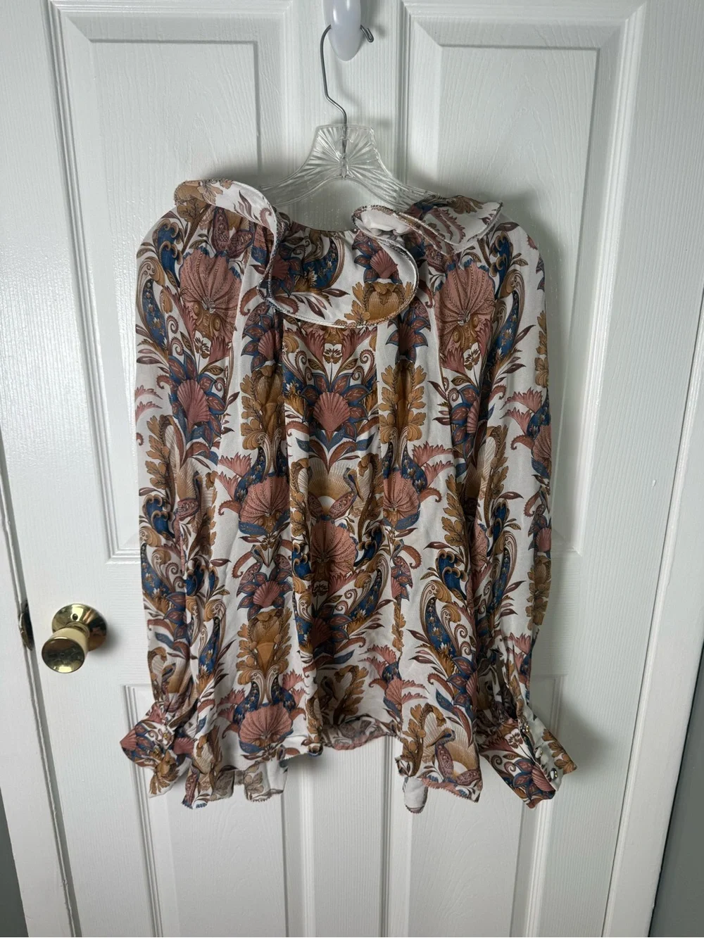 Farm Rio Off-White Sea Garden Ruffled Long Sleeve Blouse M